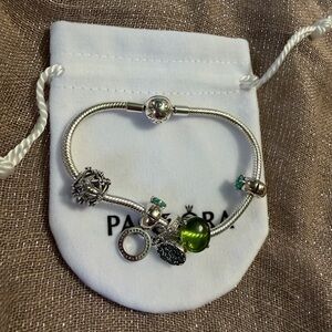 Pandora Silver green charms bracelet